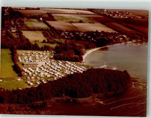 Bosau Fliegeraufnahme des Campingplatzes am Großen Plöner See Foto Original aus Archiv eines Ansichtskartenverlags Ort handschriftlich