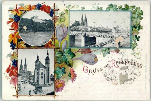 Regensburg 1899 Kirche Dom Walhalla Lithographie