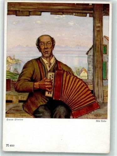 sign. Dieter Hans Alte Liebe Akkordeon F. A. Ackermanns Kunstverlag Reihe 447 Nr. 4319
