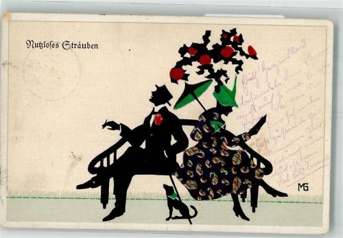 1919 Scherenschnitt Nutzloses Sträuben - Fasto Silhouetten Serie 235 Dackel Zigarette