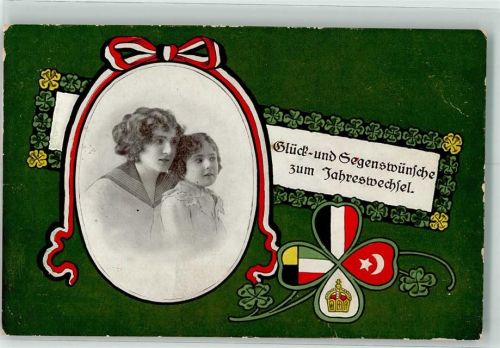 Mutter und Kind im Krieg Neujahr Passepartout Kleeblatt Viererbund