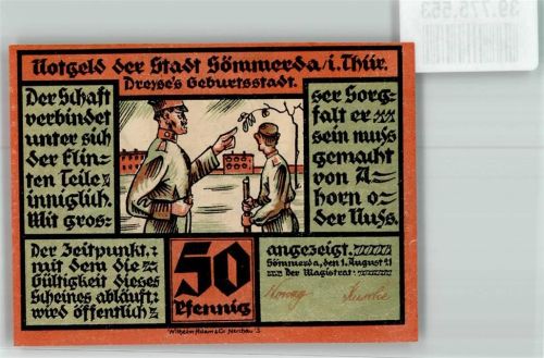 Sömmerda 1921 50 Pfennig Dreyse`s Geburtsstadt