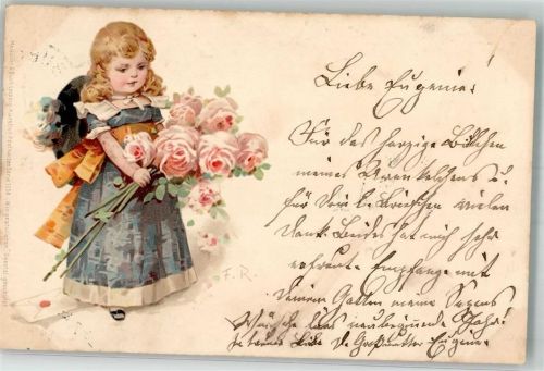 1899 Serie 1058 Wir gratulieren Kind mit Rosen