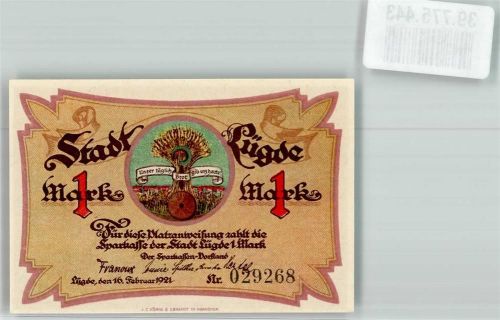 Lügde 1921 1 Mark Nr. 029268 Feuerszene Ostern 1920