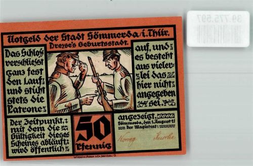 Sömmerda 1921 50 Pfennig Dreyse`s Geburtsstadt