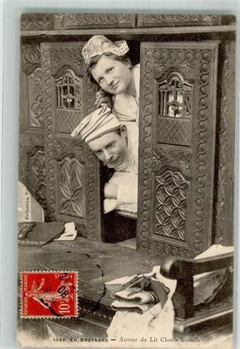 1908 Clos Bett Frau Paar Bretagne