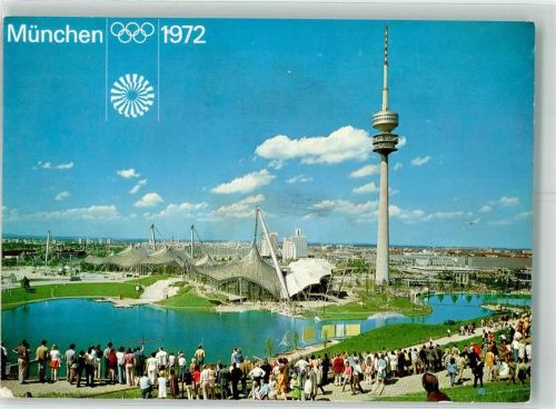 München Olympiagelände Sport- u. Schwimmhalle m. Olympischen Dorf u. Olympiaturm