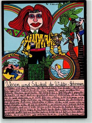 Widder Wesen und Schicksal Tiger Frau sign. Hudelmaier Martin