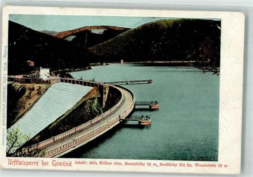 Gemünd 1907 Urfttalsperre Sperrmauer und Kaskaden Verlag Wilhelm Lenz