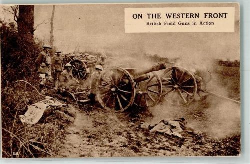 On the Western Front , British Field Guns in Action Lichtdruck WK I Artillerie