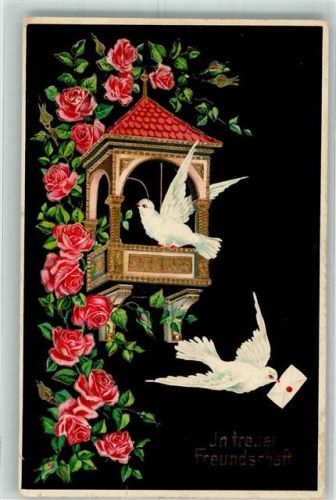 1912 Ein Taubenhaus zwischen roten Rosen Brieftaube HWB Serie 1475