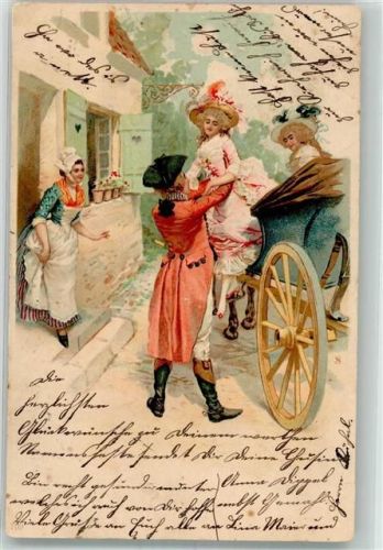 1903 Reisekutsche Mittelalter Rast beim Gasthaus