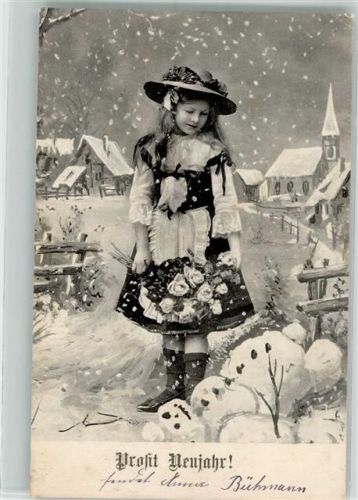 1906 Mädchen Tracht Rosen Schneemann liegt am Boden