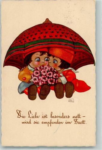1926 Kuscheln unter dem Regenschirm Vers sign. JL Verlag Novitas Nr. 26