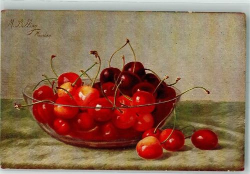 Stilleben Eine Glasschüssel voller roter Kirschen Künstlerkarte