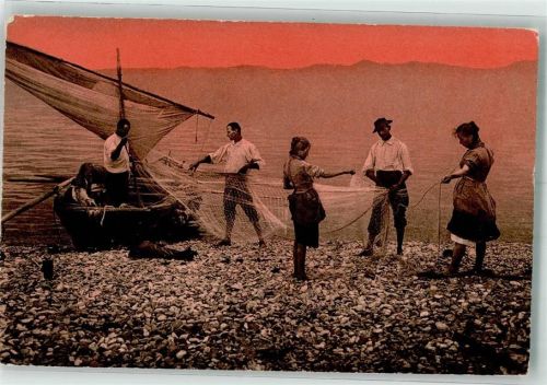 Fischer am Genfersee Segelboot Frauen Verlag Charnaux Freres Nr.15404