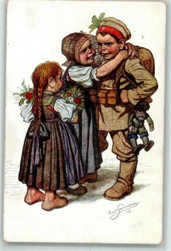 1915 Schwarzwald Trachten Nr. 11 Mädchen in Tracht begrüßen den siegreichen Soldaten Feldpost WK I Böblingen