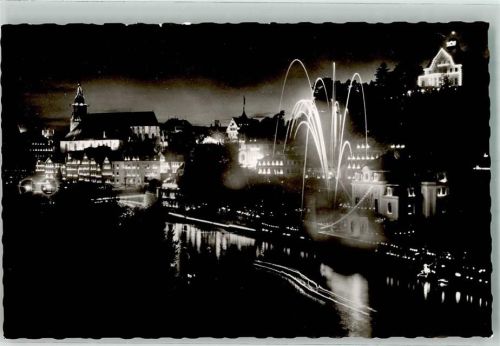 Tübingen Der Neckar mit Stiftskirche bei Nacht