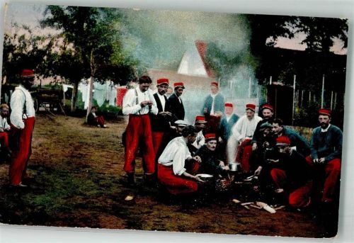 1915 Gefangene Franzosen kochen sich eine Mahlzeit am Lagerfeuer Feldpost WK I Truppenübungsplatz Heuberg