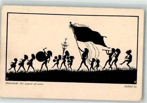 1917 Kinder Trommel Fahne Flöte Per aspera ad astra Teilbild 20 Scherenschnitt