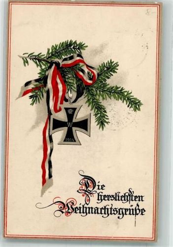 1915 Schwarz-Weiß-Rote Schleife an Tannengrün Weihnachten Feldpost WK I No. 25