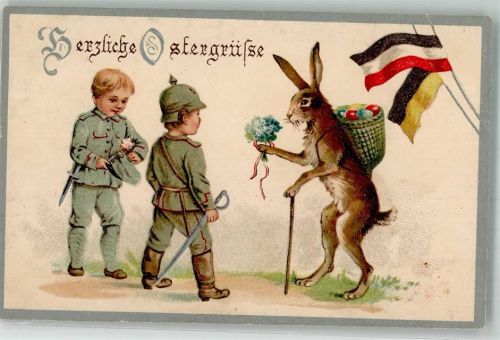 Prägedruck WK I Ostern Hase vermenschlicht Zweibund Deutschland Österreich ASB Serie 343