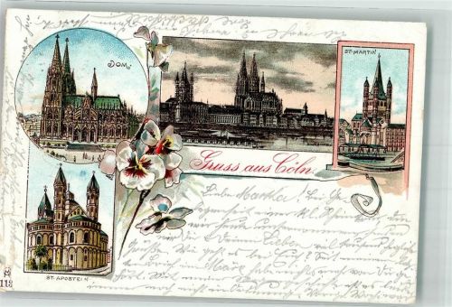 Köln Altstadt-Nord 103 1901 Lithographie Dom St. Martin St. Aposteln