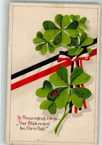 1917 Glücksklee mit Marienkäfer und Schwarz-Weiß-Roter Schleife Feldpost Bayer Res.-Pionier-Komp. 13