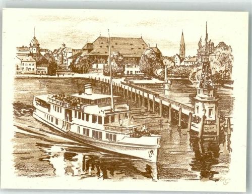 Konstanz Motorschiff Hafen sign. JG