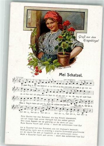 Frau Blumen sign.Schneider Rud. Mei Schatzel Verlag Vogel Nr.28