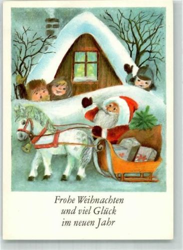 Kinder Weihnachten Neujahr Schlitten Pferd sign. Nerger E.