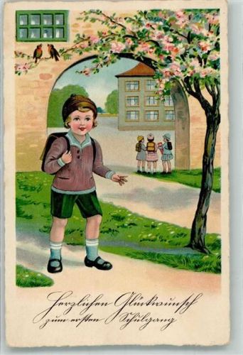 Erster Schulgang Kinder Schulranzen Schultüte