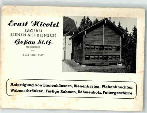 Gossau SG Anfertigung von Bienenhäusern, Bienenkasten Werbung Bienen-Schreinerei Nicolet Goßau St. G