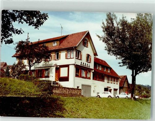Huzenbach Gasthaus Auto VW Käfer Ort handschriftlich Foto Original aus Archiv eines Ansichtskartenverlags