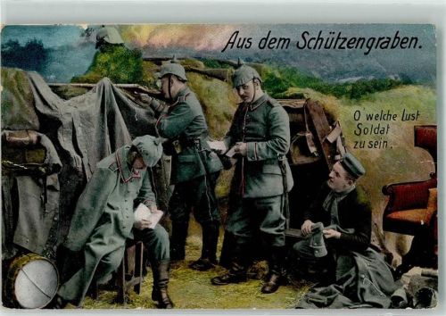 1916 Landser in Uniform bei unterschiedlichsten Tätigkeiten im Graben L & P 5740/IV Feldpost 54. Res.-Div.