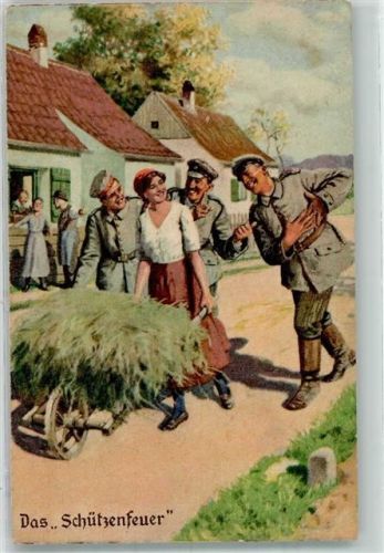 1917 Drei Landser in Uniform bedrängen junge Bäuerin Serie Immer Fachmann Nr. 9 Feldpost 2. Bayer. Ers.-Regt.