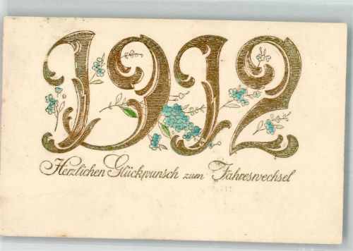 1911 Neujahr 1912 Vergissmeinnicht Jugendstil Goldletter Bahnpost Hagen-Kassel Zug 613