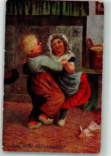 1920 Zwei Hollandkinder beim ersten Tanz Puppe Künstlerkarte