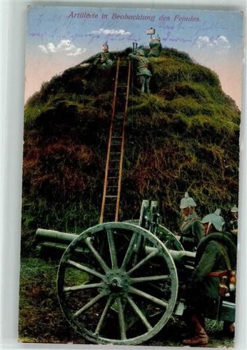1915 Deutsches Geschütz mit Artilleriebeobachtern auf einem Grashügel BHC Nr. 2137 Feldpost Bayer. 1. Res.-Div.