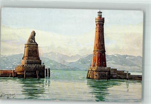 Lindau Hafeneinfahrt Leuchtturm Löwe Bodenseeverlag Karl Alber Nr. 757 d