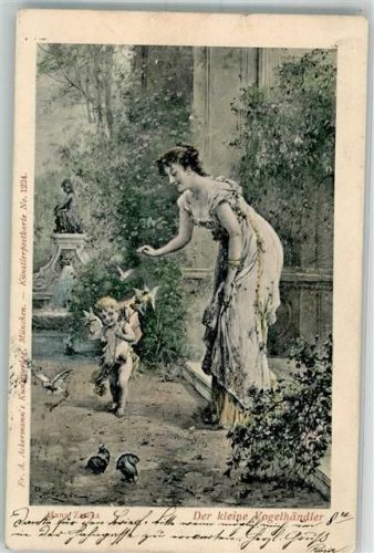 1904 Frau Tauben sign. Zatzka Hans Der kleine Vogelhändler Verlag Ackermann Nr.1224