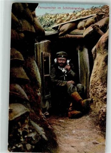 1916 Landser mit Feldtelefon im Unterstand BHC No. 2597 Feldpost Chemnitz-Bernsdorf