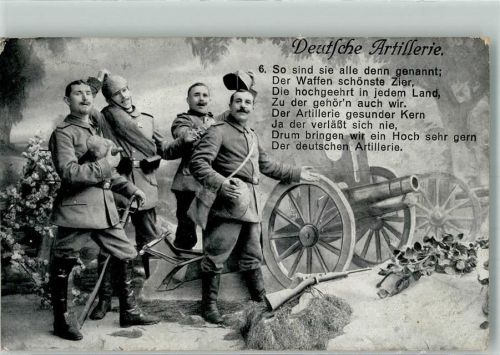 1915 Landser in Uniform neben ihrem Geschütz Fotostudioaufnahme M.B.L. 40 Feldpost 1. Bayer. Res.-Korps