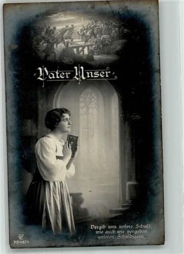 Junge Frau betet in der Kirche für die Soldaten im Felde GL & Co. 7546/4 Feldpost WK I Frontenhausen Christliche Propaganda 1917