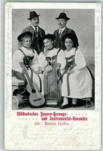 1903 Süddeutsches Bauern-Gesangs- und Instrumental-Ensemble in Tracht mit Gitarre und Zither Direktor Martin Hofler
