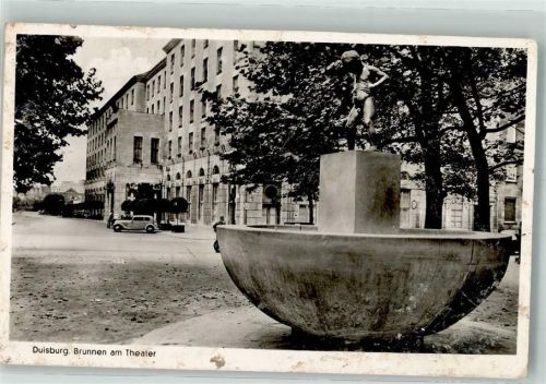 Duisburg 1958 Denkmal Brunnen theater Auto Notopfermarke Berlin Foto AK