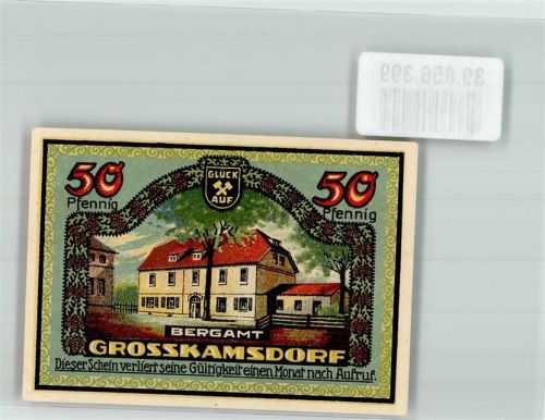 Ziegenrück 1921 50 Pfennig Kreishaus und Bergamt Grosskamsdorf