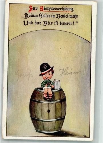 1915 Zur Bierpreiserhöhung Bierkrug Kind Geldbörse Fass