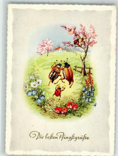 1963 Marienkäfer vermenschlicht Pfingsten sign. HS