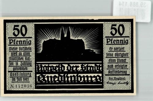 Quedlinburg 1921 50 Pfennig Gutschein No. 142036